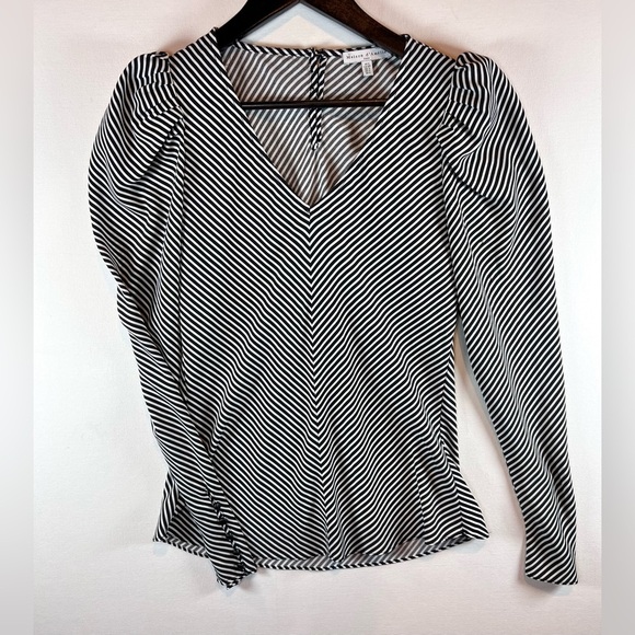 Anthropologie Madison d’Amelie black white stripe blouse size Small slimming - Picture 1 of 10